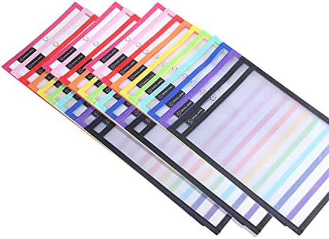 Pack of Multicolored Dry Erase Pockets – 10” x 14” for Teachers, Reusable Dry Erase Sheets, School Supplies