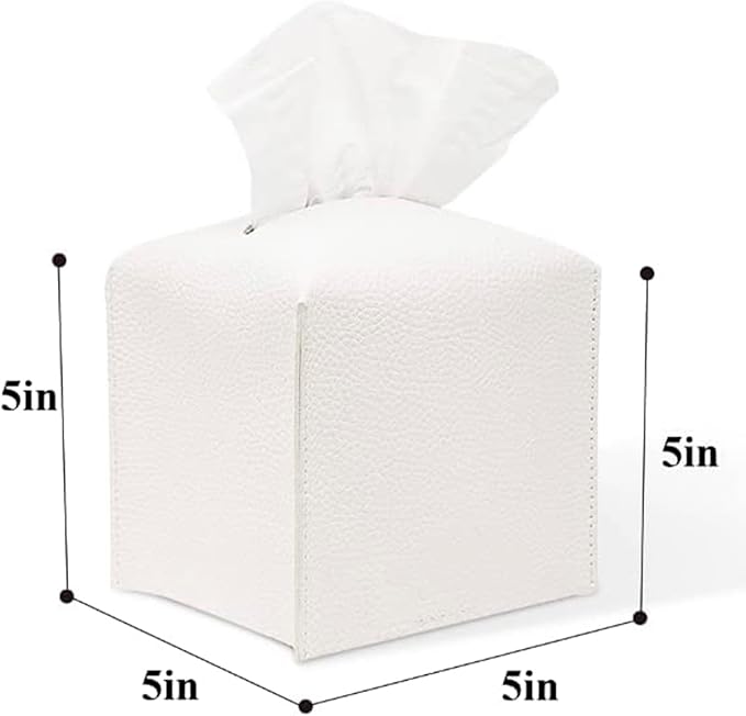 Tissue Box Cover – 5x5x5-Inch Faux Leather Modern Square Tissue Holder for Bathroom, Desk, Vanity