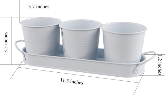 Herb Garden Planter Set – 3-Pcs Metal Planters with Tray for Indoor Plants, Herbs, and Flowers
