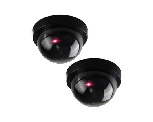 Dummy Security Camera – Set of 2 Realistic Battery-Operated Fake Outdoor Cameras with Red Light – Easy Installation
