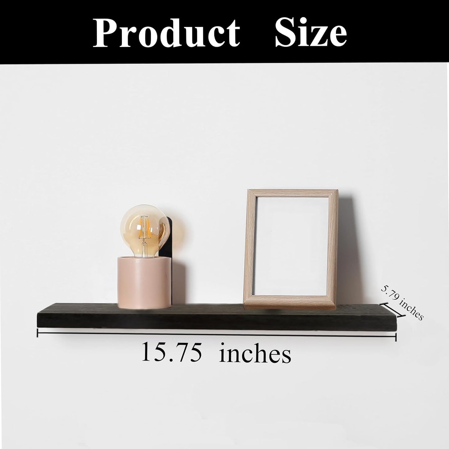 Crystal Lemon Black Floating Shelves – Set of 2 Rustic Wall Shelves for Living Room, Bathroom & Kitchen
