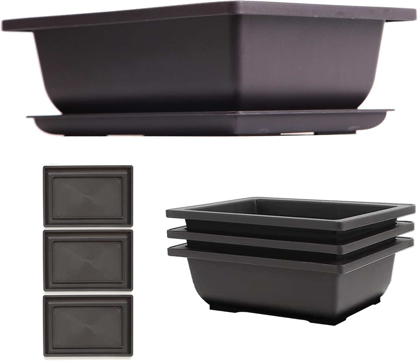 Bonsai Pots with Tray – 3pcs Plastic Planters with Mesh & Drain Holes for Indoor Plants
