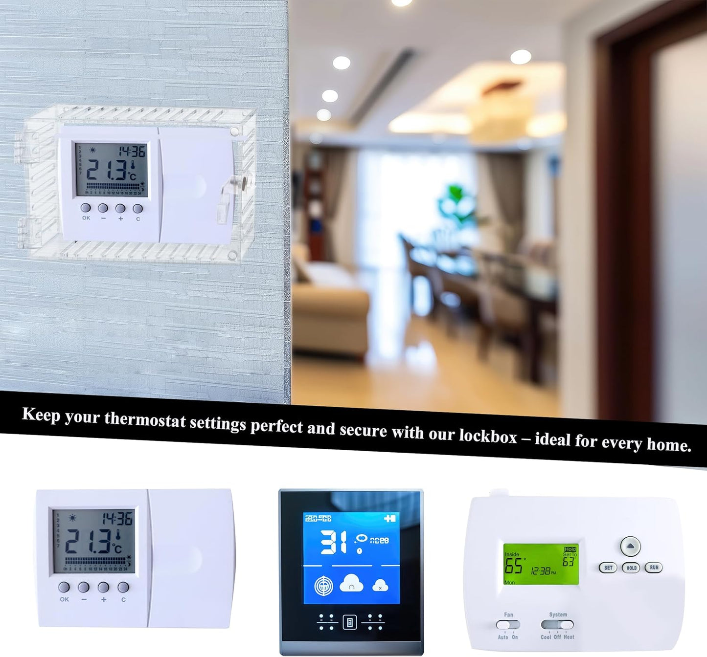 Crystal Lemon Thermostat Lock Box – Durable Clear Cover with Key for Home & Office, Fits Most Thermostats