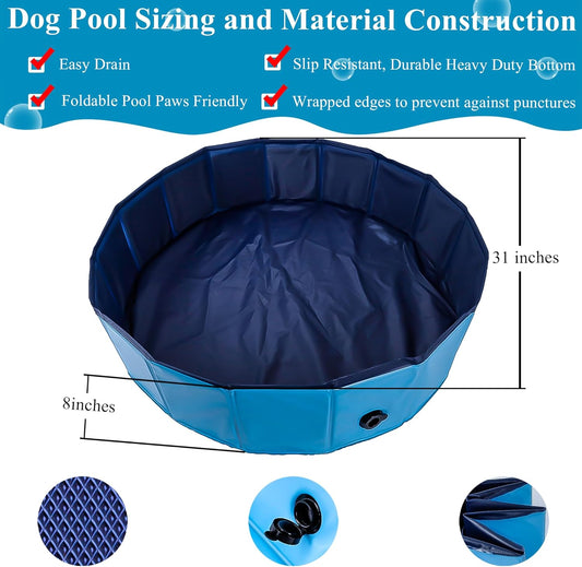 Foldable Pet Bathtub for Small Dogs & Kids - 31.5 x 7.87 Inch Hard Plastic Collapsible Kiddie Pool - Indoor/Outdoor Versatile Tub for Bathing