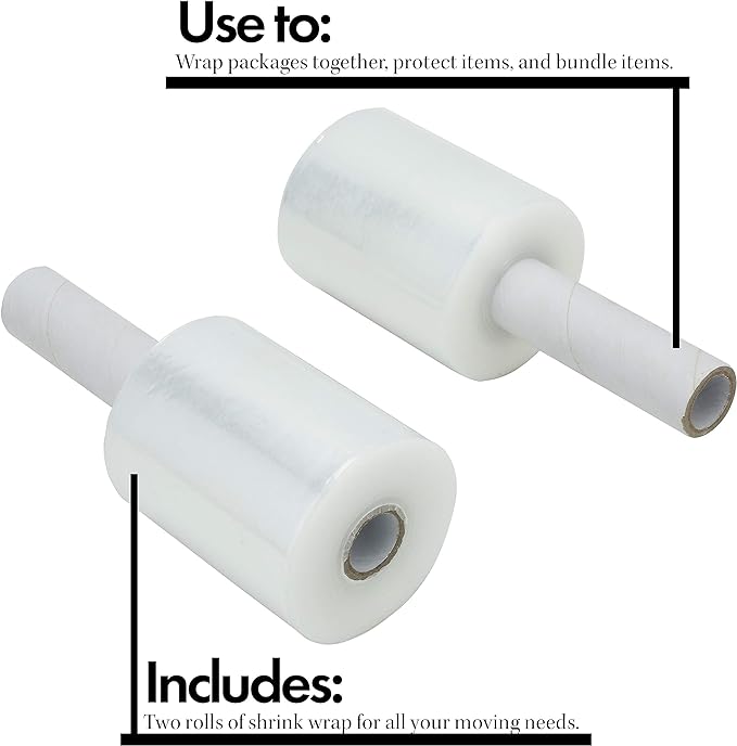 Professional Moving Supplies 2-Pack Mini Stretch Wrap Roll for Pallet Wrapping and Packaging