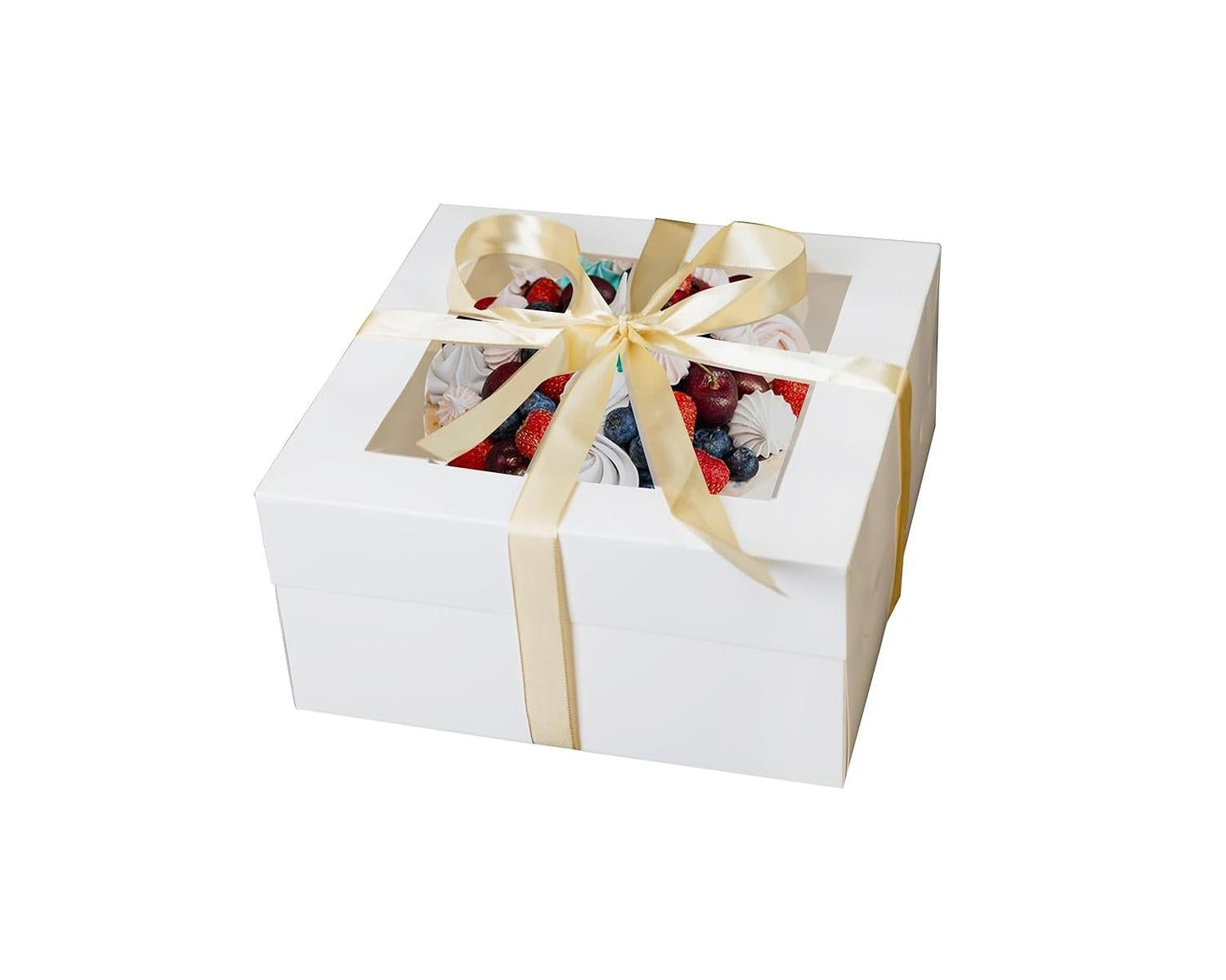 Crystal Lemon 10 Inch Cake Boxes with Window – Set of 5 Gift Boxes with Base & Ribbon for Bakery