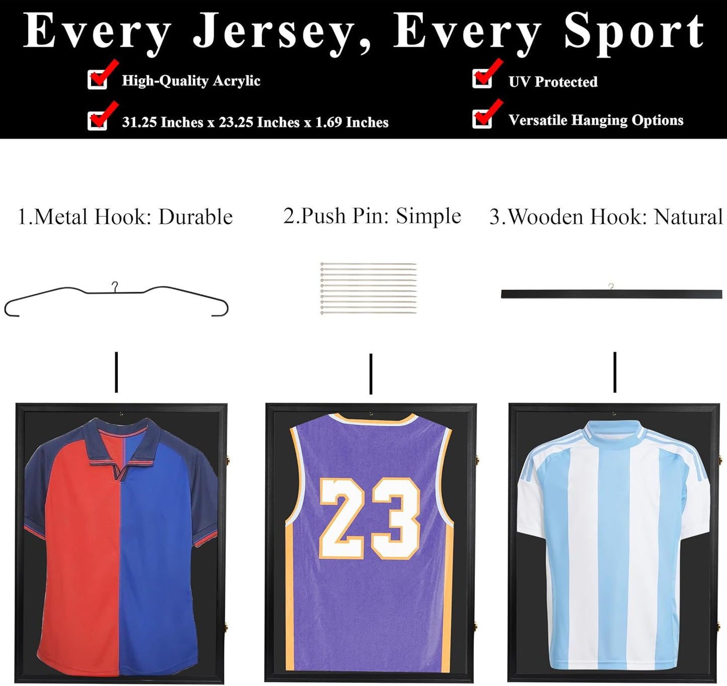 Crystal Lemon Jersey Display Case – 31.25"x23.25" UV-Protected Wall Frame for Sports Memorabilia