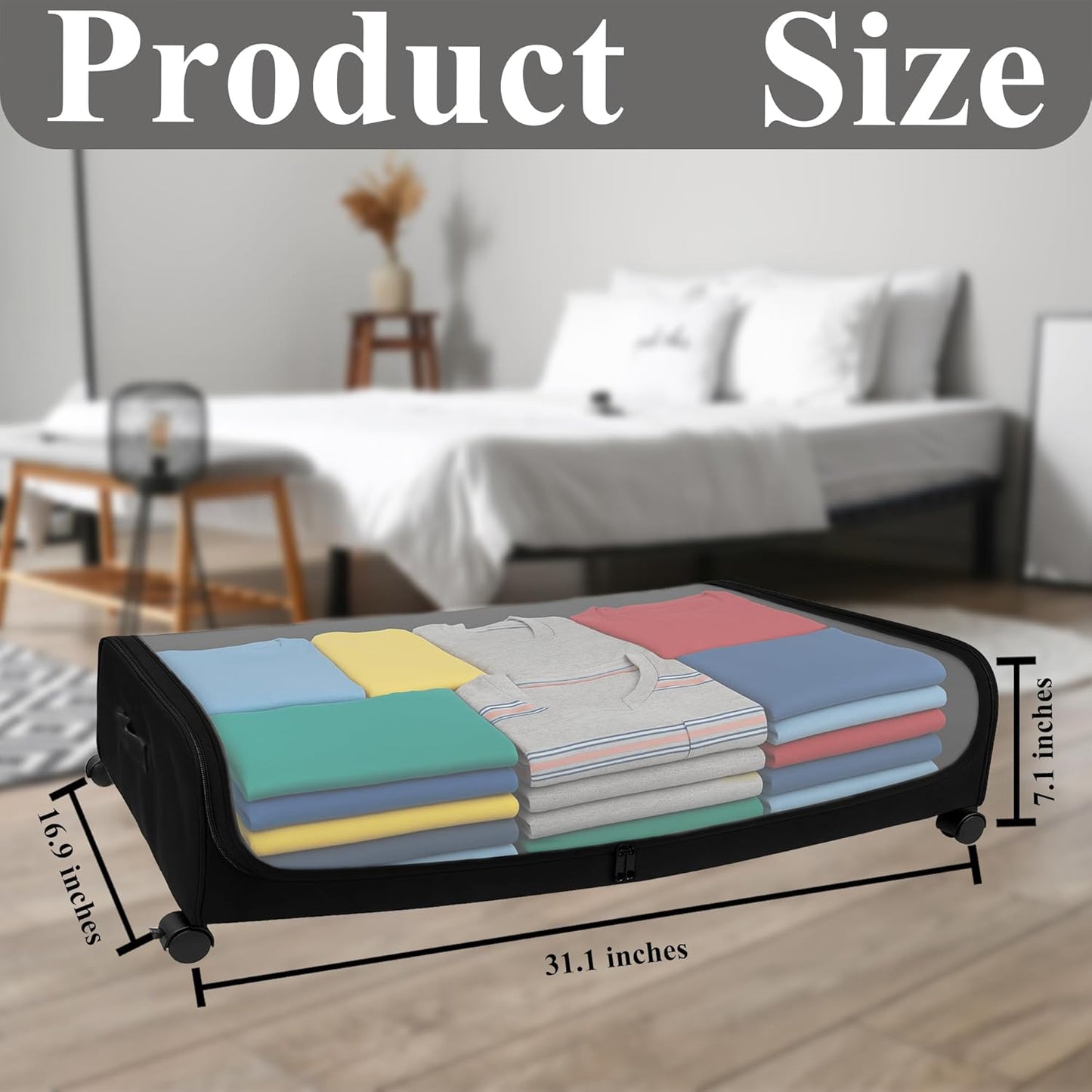 Under Bed Storage with Wheels, Rolling Storage Bin with Lid, Dust Protection