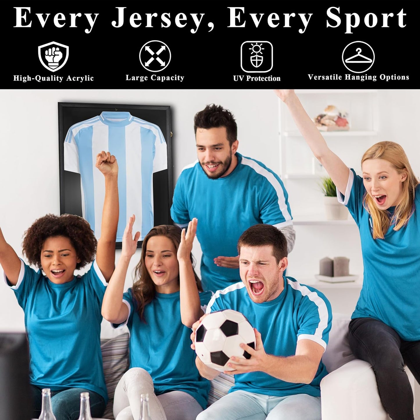 Crystal Lemon Jersey Display Case – 31.25"x23.25" UV-Protected Wall Frame for Sports Memorabilia