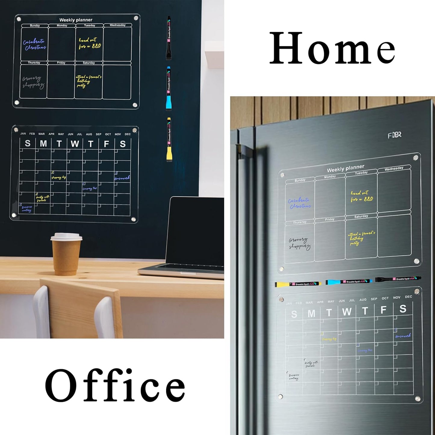 Crystal Lemon Magnetic Acrylic Calendar – Monthly & Weekly Dual Display for Fridge Organization