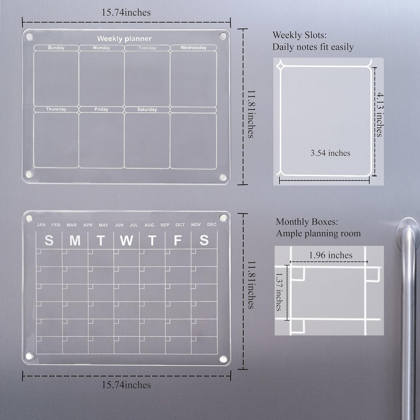 Crystal Lemon Magnetic Acrylic Calendar – Monthly & Weekly Dual Display for Fridge Organization