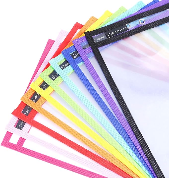 Pack of Multicolored Dry Erase Pockets, 10” x 14”, School Supplies for Teachers, Reusable Dry Erase Pockets, Dry Erase Sheets, Teaching Supplies