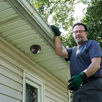 Dummy Security Camera – Set of 2 Realistic Battery-Operated Fake Outdoor Cameras with Red Light – Easy Installation