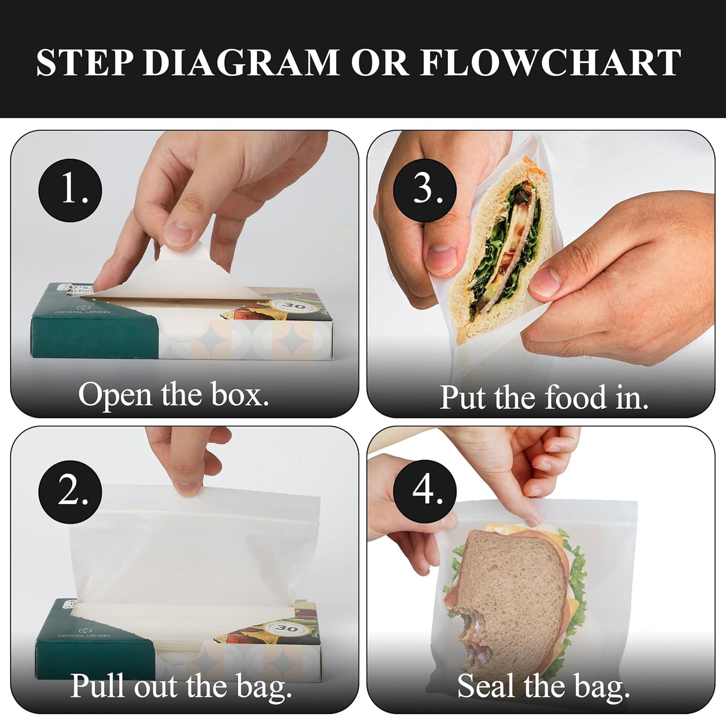 Crystal Lemon Compostable Sandwich Bags – 30-Pack Eco Zipper Bags for Fresh Food Storage