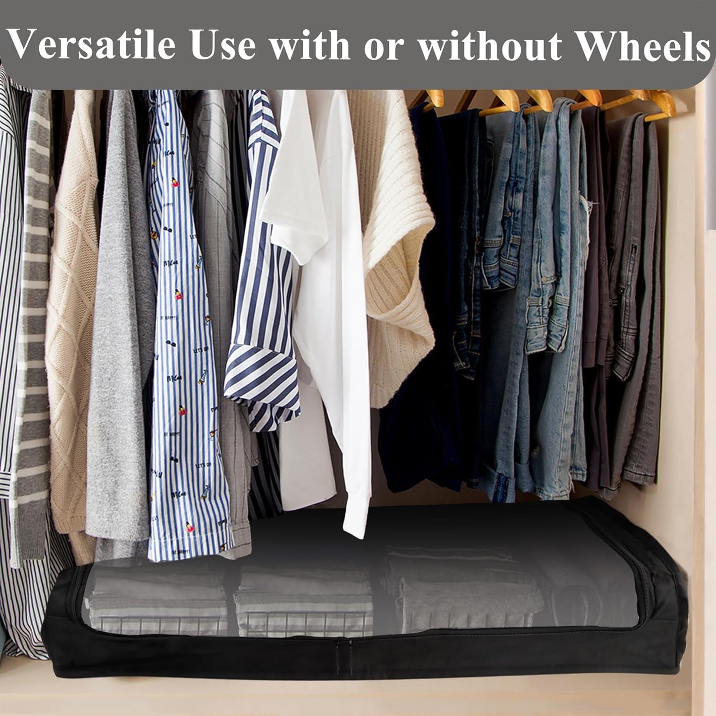 Under Bed Storage with Wheels, Rolling Storage Bin with Lid, Dust Protection