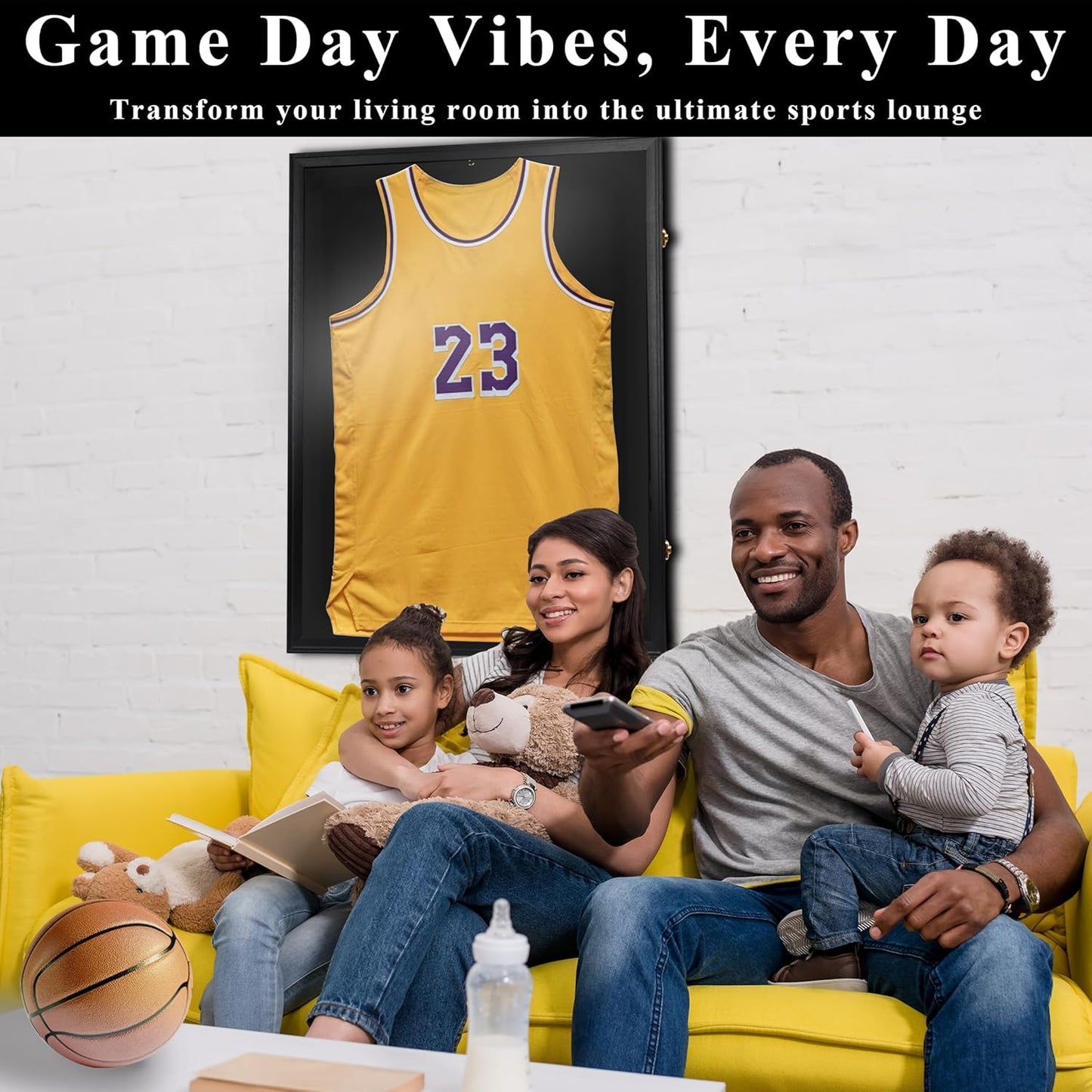 Crystal Lemon Jersey Display Case – 31.25"x23.25" UV-Protected Wall Frame for Sports Memorabilia