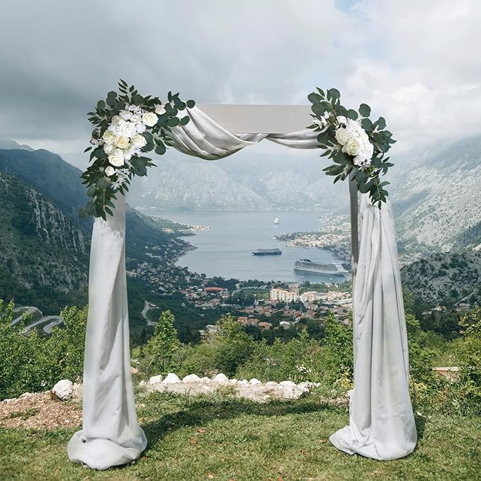 Wedding Arch Flowers Set – 3-Pcs Artificial Flowers with Drape for Ceremony and Reception