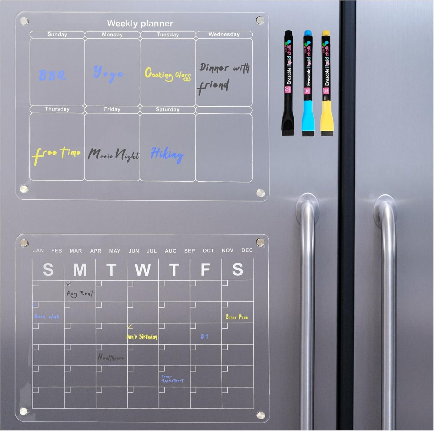 Crystal Lemon Magnetic Acrylic Calendar – Monthly & Weekly Dual Display for Fridge Organization