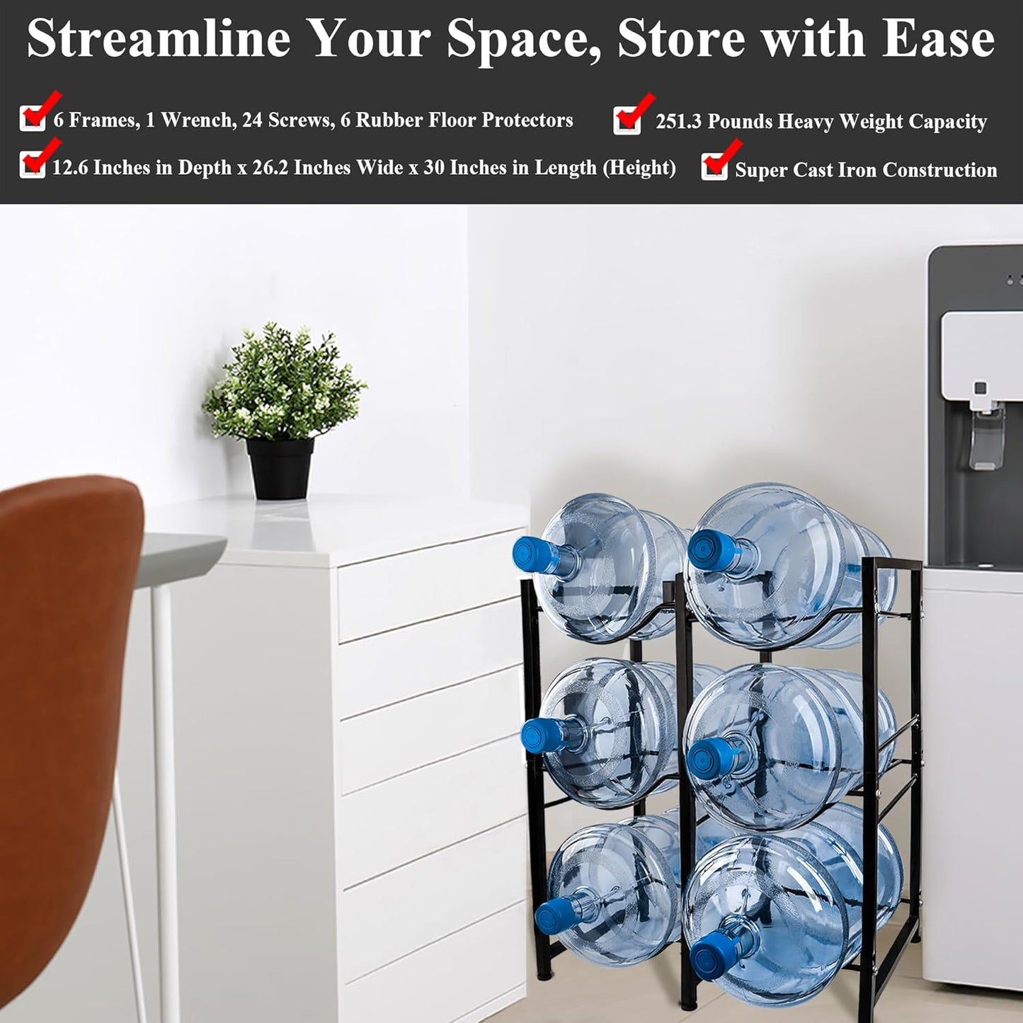 5-Gallon Water Jug Holder – Cast Iron Storage Rack for 5-Gallon Bottles with Removable Tiers