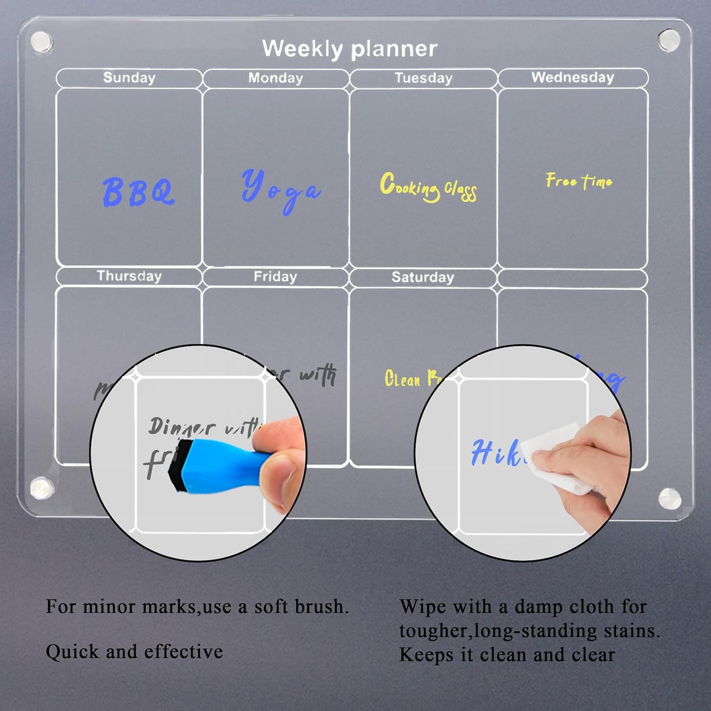 Crystal Lemon Magnetic Acrylic Calendar – Monthly & Weekly Dual Display for Fridge Organization