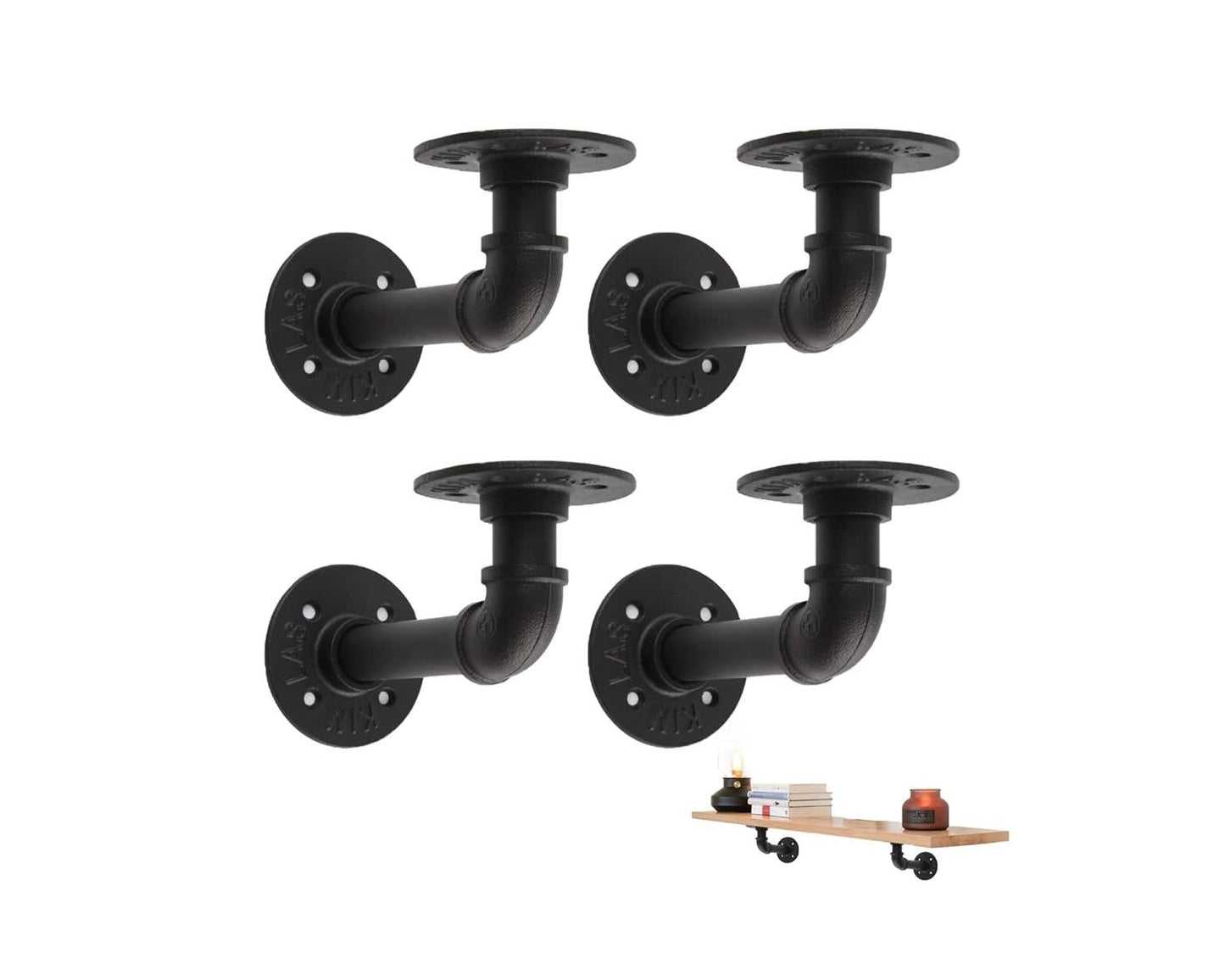 C Crystal Lemon Pipe Shelf Brackets 4-Pack – Heavy-Duty Iron, 66lbs Load for Wooden Wall Shelves
