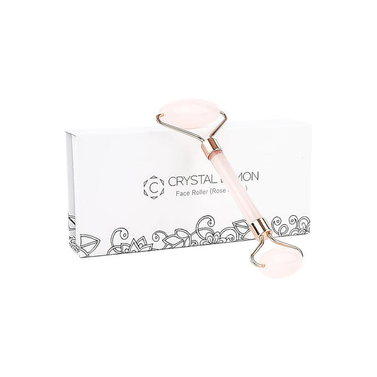 Natural Jade Roller for Face – Anti-Aging, Puffiness, and Wrinkles Treatment, Rose Quartz & White Quartz