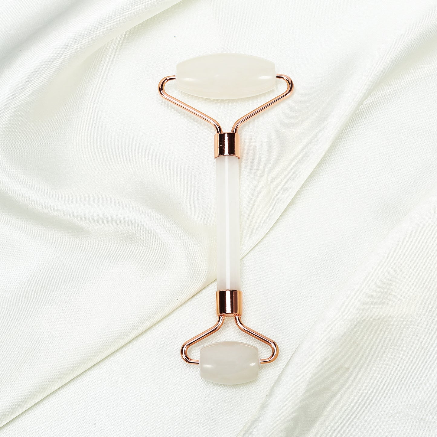 Natural Jade Roller for Face – Anti-Aging, Puffiness, and Wrinkles Treatment, Rose Quartz & White Quartz