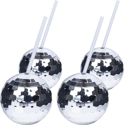 Crystal Lemon Disco Ball Cups – Set of Reusable Party Tumblers with Straw for NYE, Bachelorette & Birthday Events