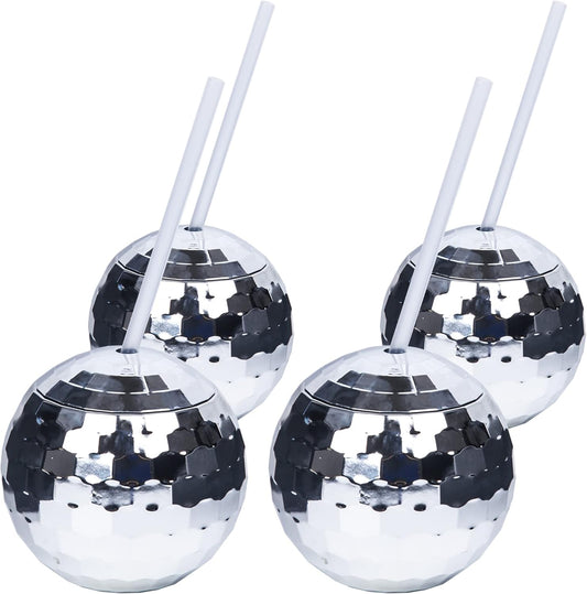 Crystal Lemon Disco Ball Cups – Set of Reusable Party Tumblers with Straw for NYE, Bachelorette & Birthday Events