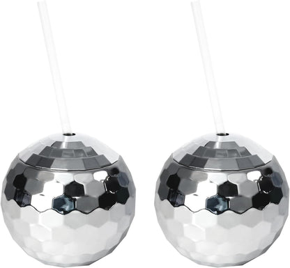 Crystal Lemon Disco Ball Cups – Set of Reusable Party Tumblers with Straw for NYE, Bachelorette & Birthday Events