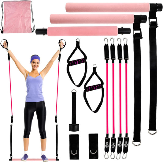 C Crystal Lemon Pilates Bar Kit with Resistance Bands, Complete Pilates Training Set for Home and Gym