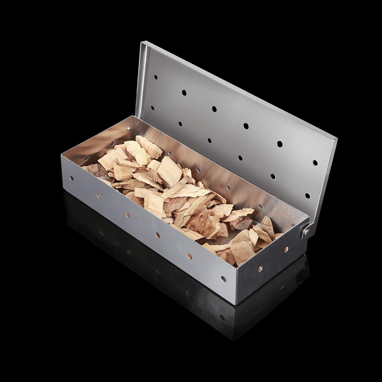 Crystal Lemon Stainless Steel Smoker Box – Flip-Top BBQ Wood Chip Box for Gas Grills, Adds Authentic Smoke Flavor