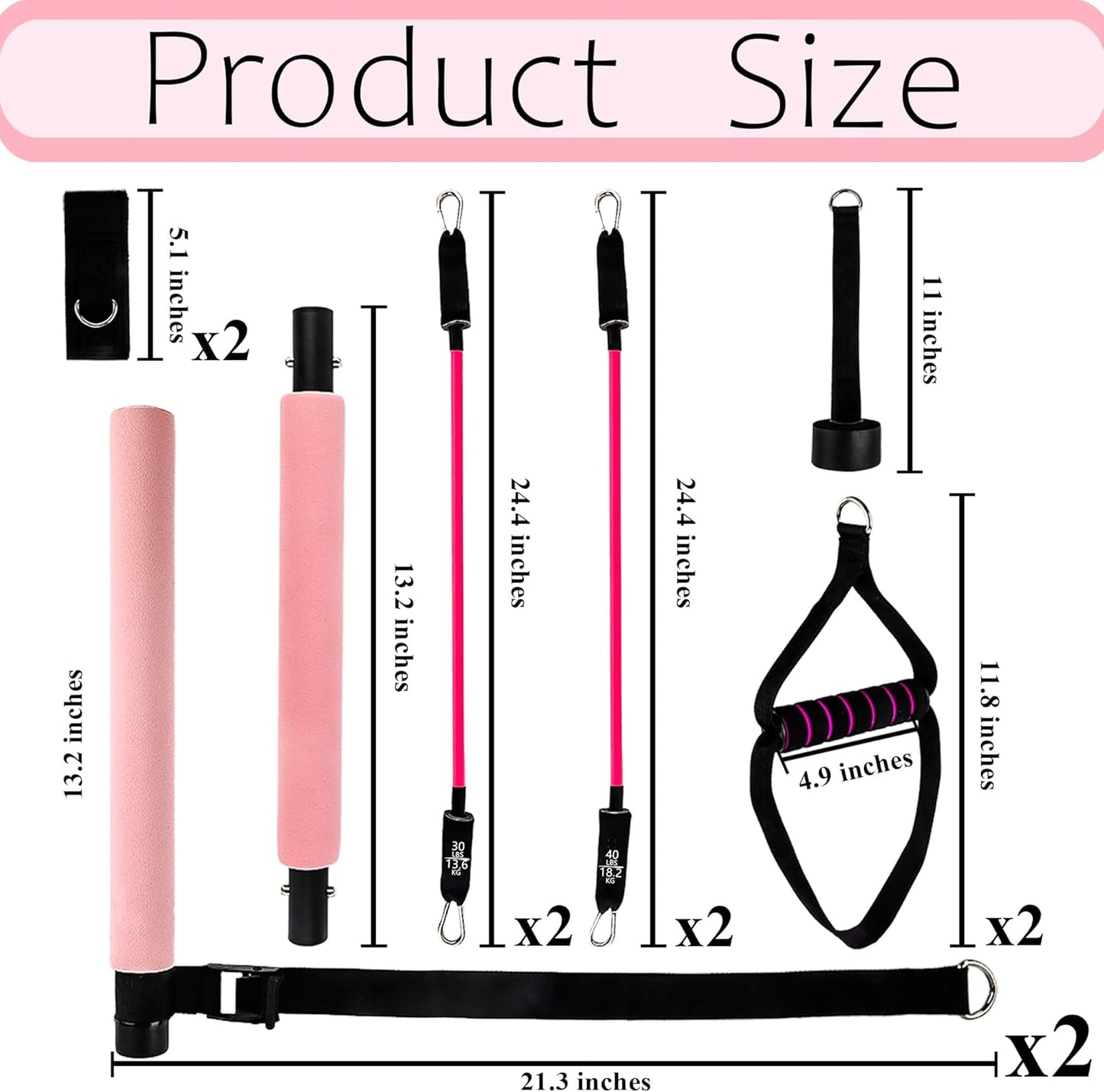 C Crystal Lemon Pilates Bar Kit with Resistance Bands, Complete Pilates Training Set for Home and Gym