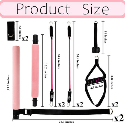 C Crystal Lemon Pilates Bar Kit with Resistance Bands, Complete Pilates Training Set for Home and Gym