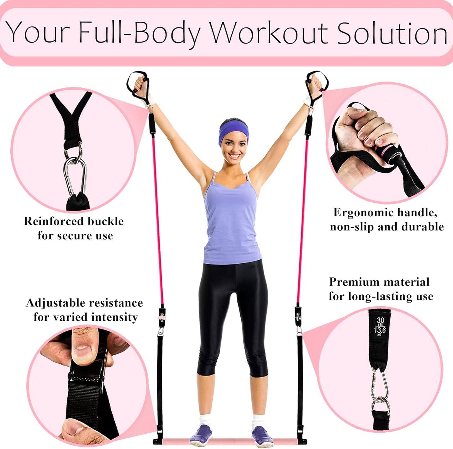 C Crystal Lemon Pilates Bar Kit with Resistance Bands, Complete Pilates Training Set for Home and Gym