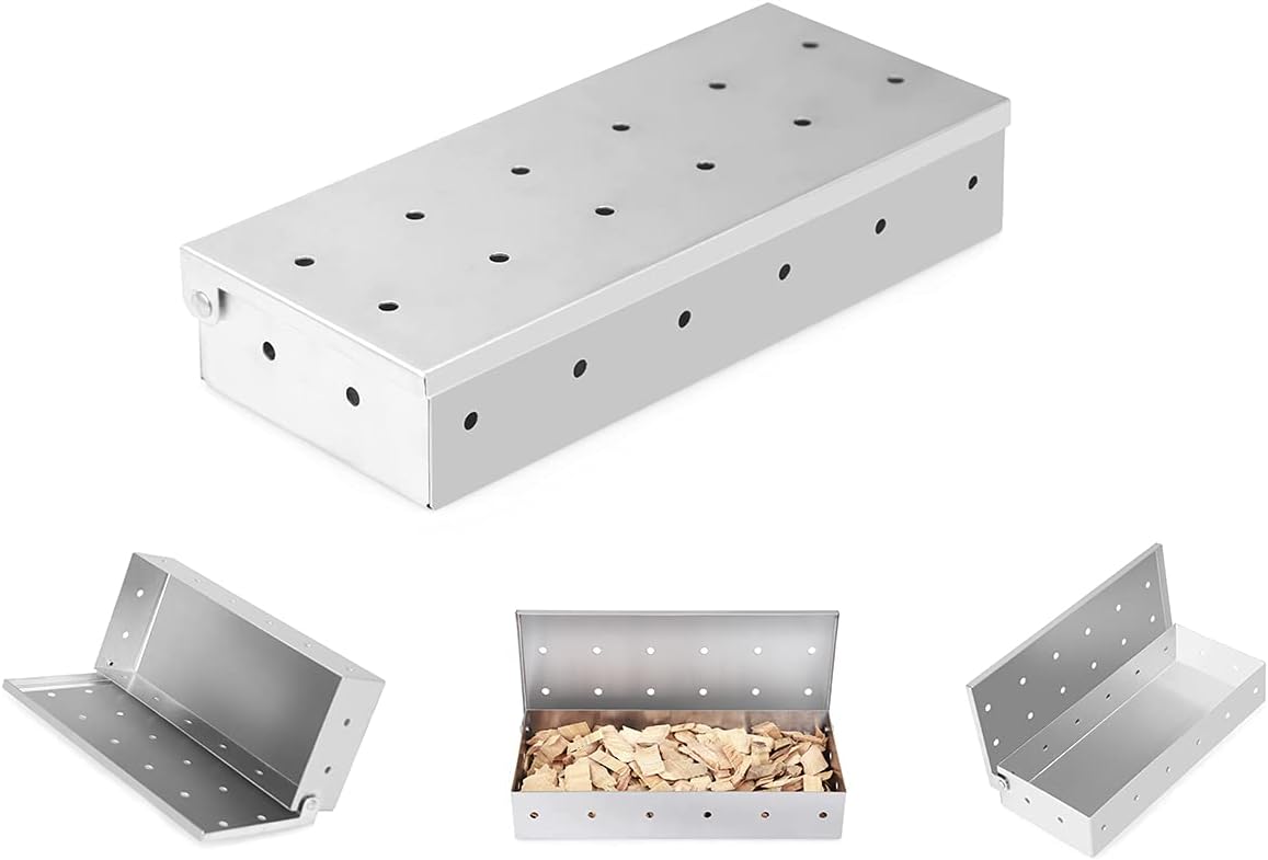 Crystal Lemon Stainless Steel Smoker Box – Flip-Top BBQ Wood Chip Box for Gas Grills, Adds Authentic Smoke Flavor