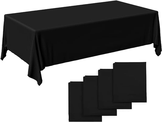 Plastic Table Cloths for Parties Disposable - Pack of 4 Blackjet Black Disposable Tablecloth – 54 x 108 Inch Beautiful Rectangle Tablecloth Ideal for Parties