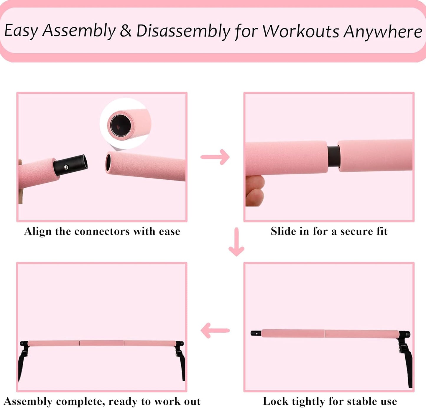 C Crystal Lemon Pilates Bar Kit with Resistance Bands, Complete Pilates Training Set for Home and Gym