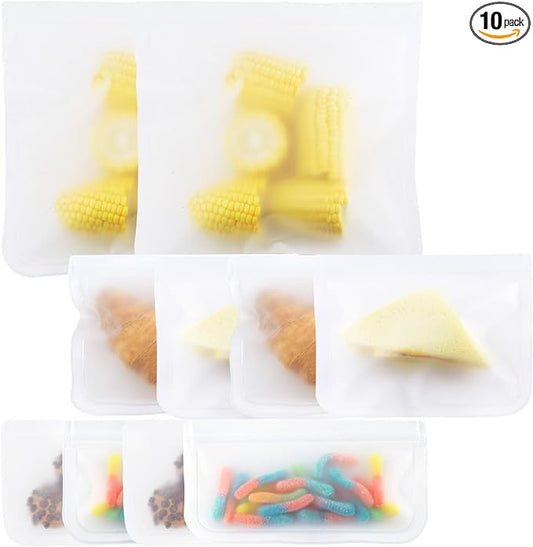 Reusable Food Storage Bags,10Pack Reusable Freezer Bags Assorted Sizes, Resealable Bags for Food Storage, Portioning, Meal Prep, Leakproof Storage Bags for Snacks, Fruits, Sandwich