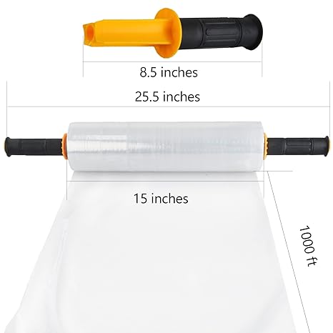 Stretch Wrap Roll with Handle – 80 Gauge, 15 inch x 1000ft Plastic Wrap for Pallet Packaging, Shrink Wrap