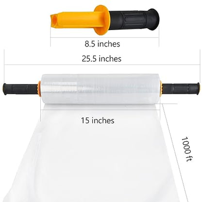Stretch Wrap Roll with Handle – 80 Gauge, 15 inch x 1000ft Plastic Wrap for Pallet Packaging, Shrink Wrap