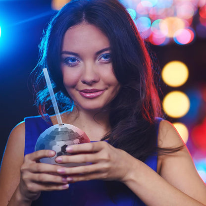 Crystal Lemon Disco Ball Cups – Set of Reusable Party Tumblers with Straw for NYE, Bachelorette & Birthday Events