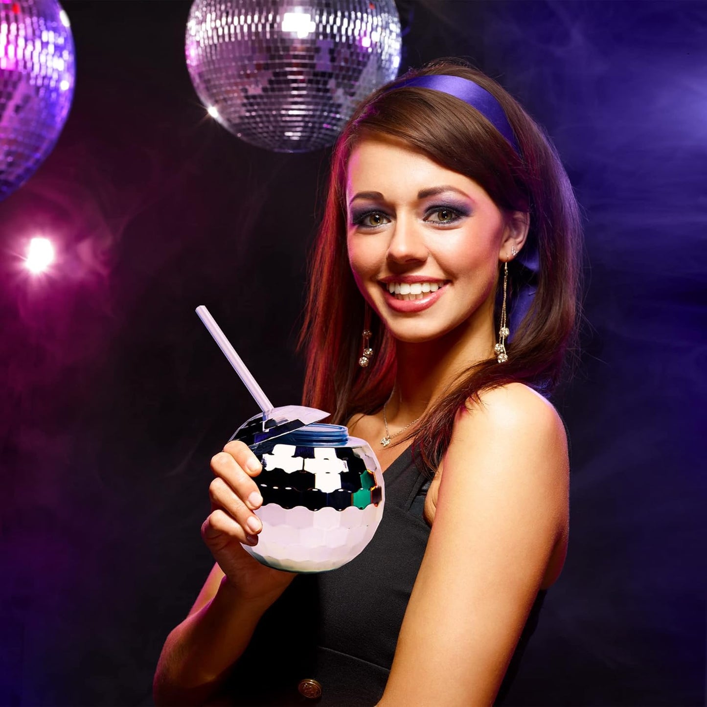 Crystal Lemon Disco Ball Cups – Set of Reusable Party Tumblers with Straw for NYE, Bachelorette & Birthday Events