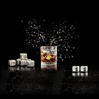 C Crystal Lemon Whiskey Stones – Reusable Stainless Steel Chilling Cubes for Scotch, Bourbon & Irish Whiskey – Durable Metal Ice Cubes for Your Favorite Drink