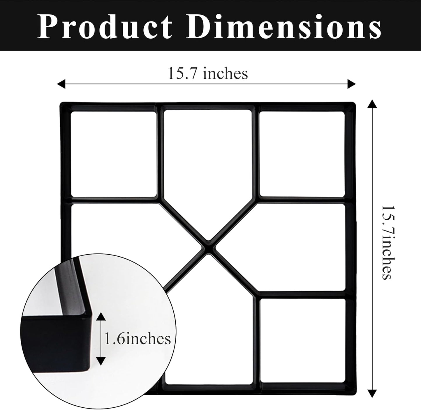 Crystal Lemon Concrete Molds 2-Pack – 15.7"x15.7"x1.57 Grid Paver Forms for Walkway, Patio & Garden Path