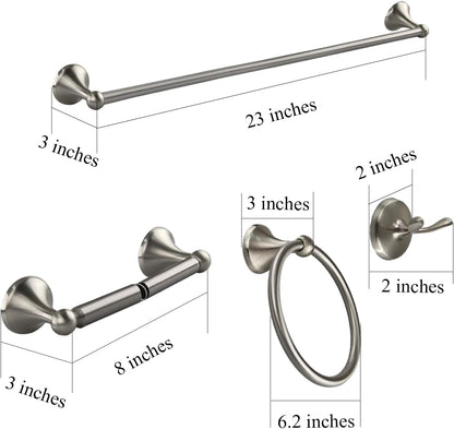 Crystal Lemon 4-Piece Bathroom Hardware Set – Brushed Nickel Towel Bar, Hook, Ring & Holder Kit