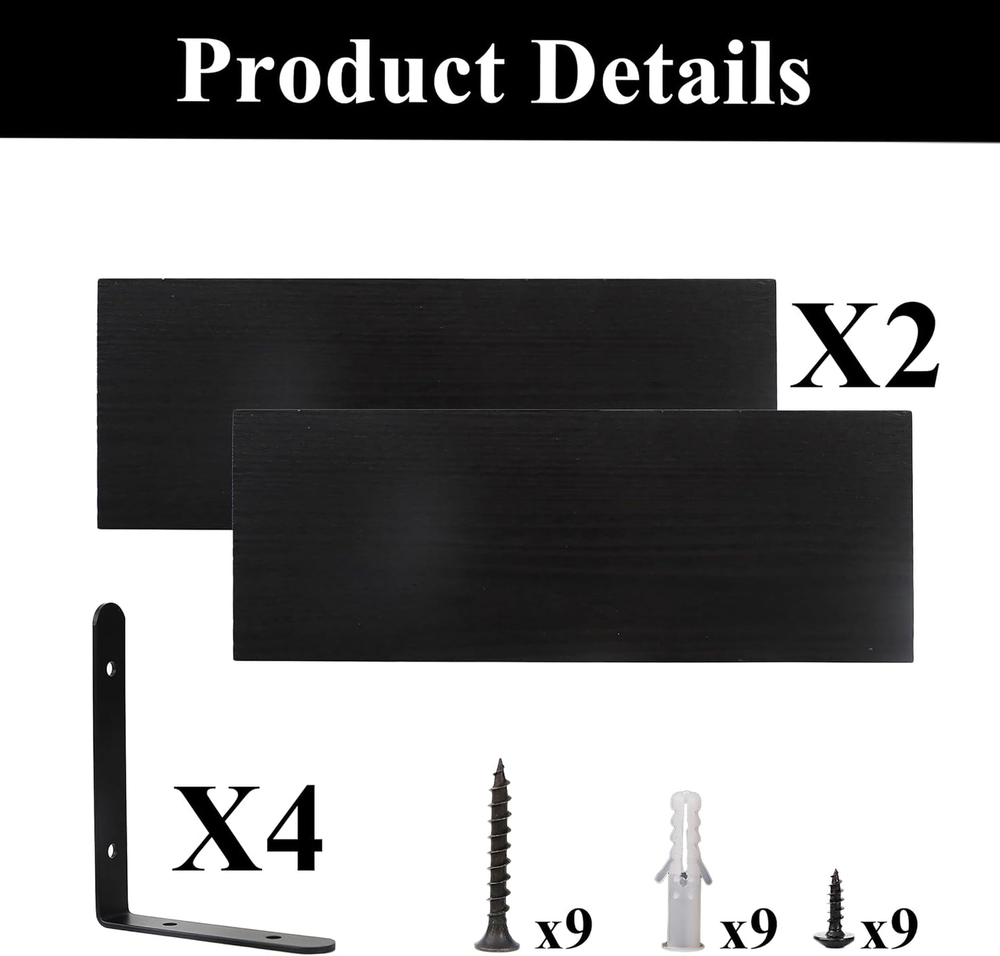 Crystal Lemon Black Floating Shelves – Set of 2 Rustic Wall Shelves for Living Room, Bathroom & Kitchen