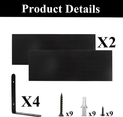 Crystal Lemon Black Floating Shelves – Set of 2 Rustic Wall Shelves for Living Room, Bathroom & Kitchen