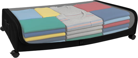 Under Bed Storage with Wheels, Rolling Storage Bin with Lid, Dust Protection