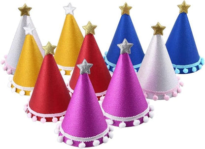 Pack of 10, Multicolor Party Hats, Birthday hat for Adults and Kids